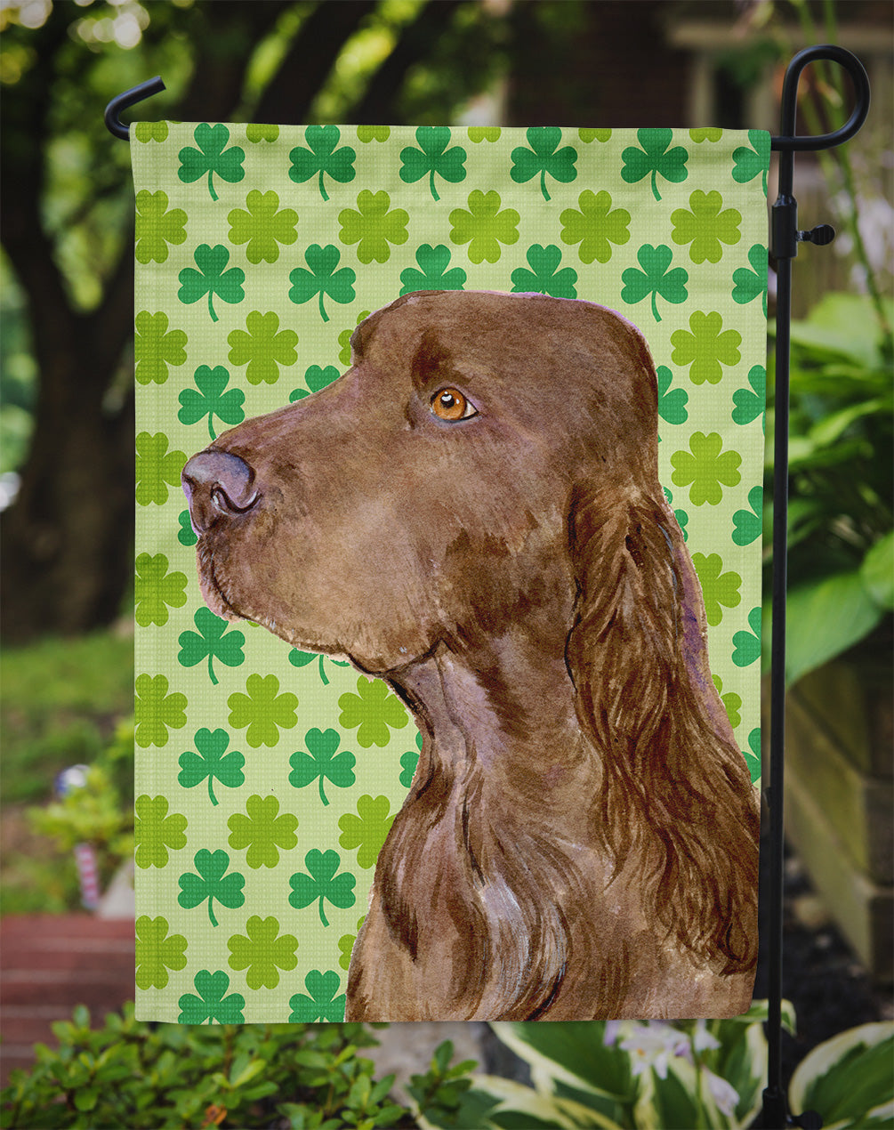Field Spaniel St. Patrick's Day Shamrock Portrait Garden Flag Mailbox Decorative Yard Banner Outside Patio Artwork for Flower Beds, Garden Size, Multicolor