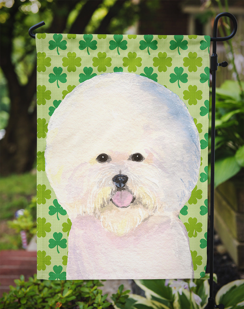 Bichon Frise St. Patrick's Day Shamrock Portrait Garden Flag Mailbox Decorative Yard Banner Outside Patio Artwork for Flower Beds, Garden Size, Multicolor