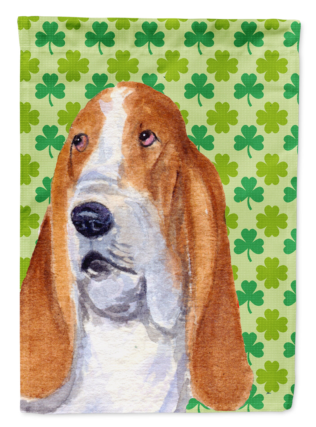 Basset Hound St. Patrick's Day Shamrock Portrait Garden Flag Mailbox Decorative Yard Banner Outside Patio Artwork for Flower Beds, Garden Size, Multicolor