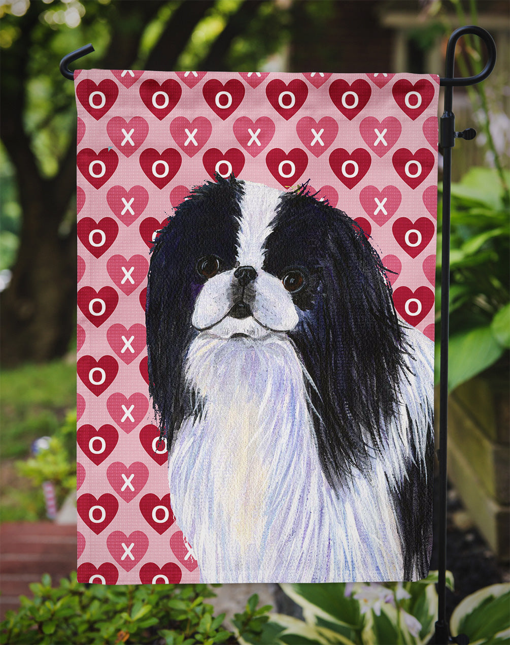 Japanese Chin Hearts Love and Valentine's Day Portrait Garden Flag Mailbox Decorative Yard Banner Outside Patio Artwork for Flower Beds, Garden Size, Multicolor