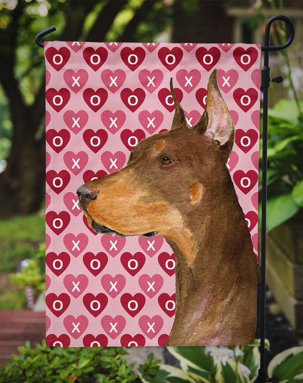 Doberman Hearts Love and Valentine's Day Portrait Garden Flag Mailbox Decorative Yard Banner Outside Patio Artwork for Flower Beds, Garden Size, Multicolor