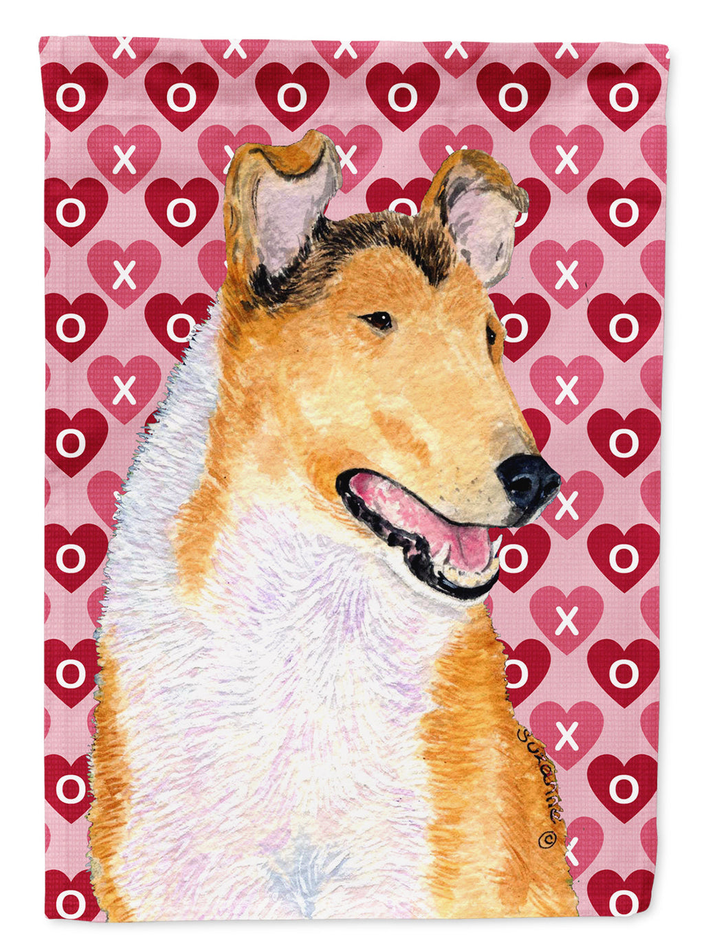 Collie Smooth Hearts Love and Valentine's Day Portrait Garden Flag Mailbox Decorative Yard Banner Outside Patio Artwork for Flower Beds, Garden Size, Multicolor