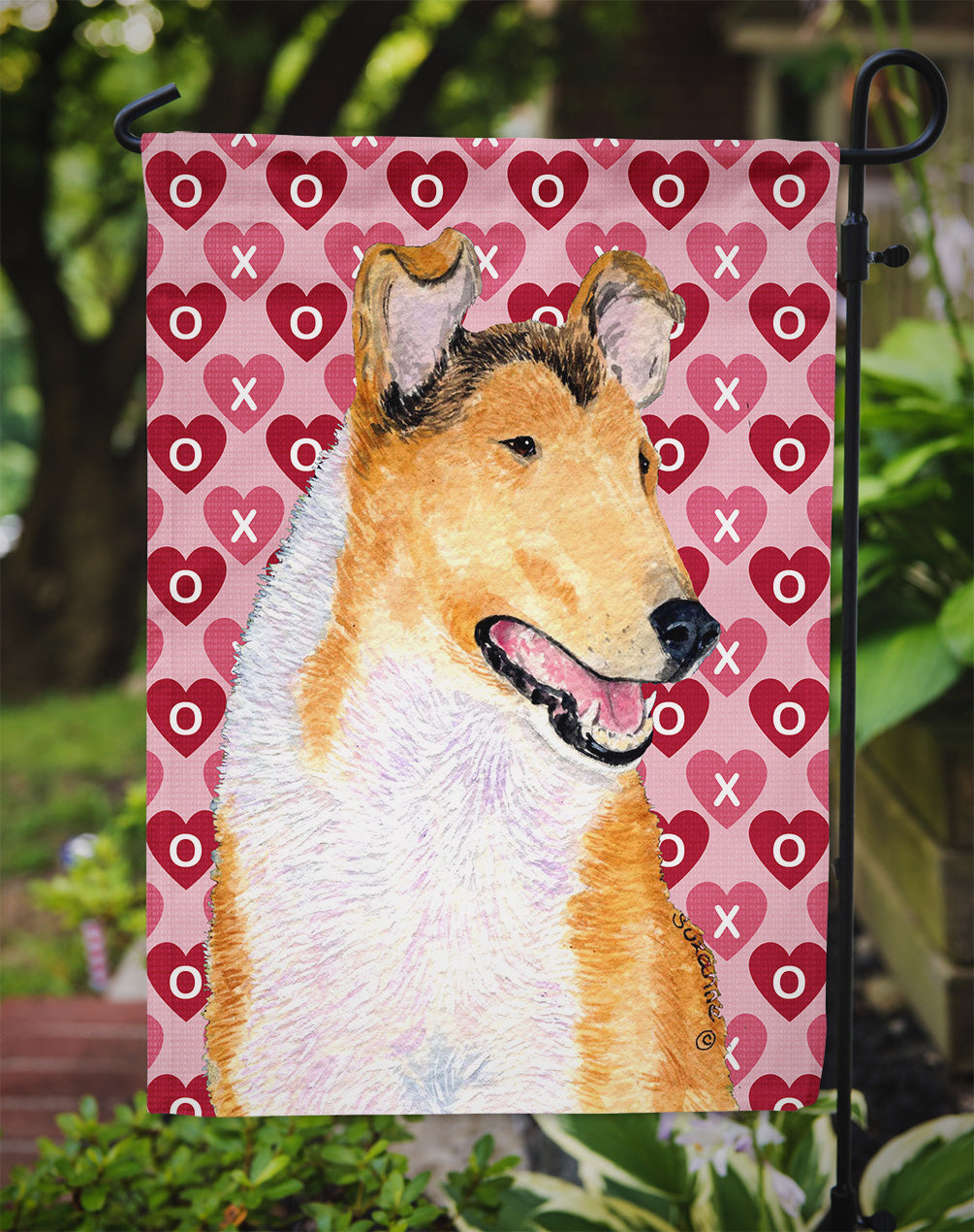 Collie Smooth Hearts Love and Valentine's Day Portrait Garden Flag Mailbox Decorative Yard Banner Outside Patio Artwork for Flower Beds, Garden Size, Multicolor