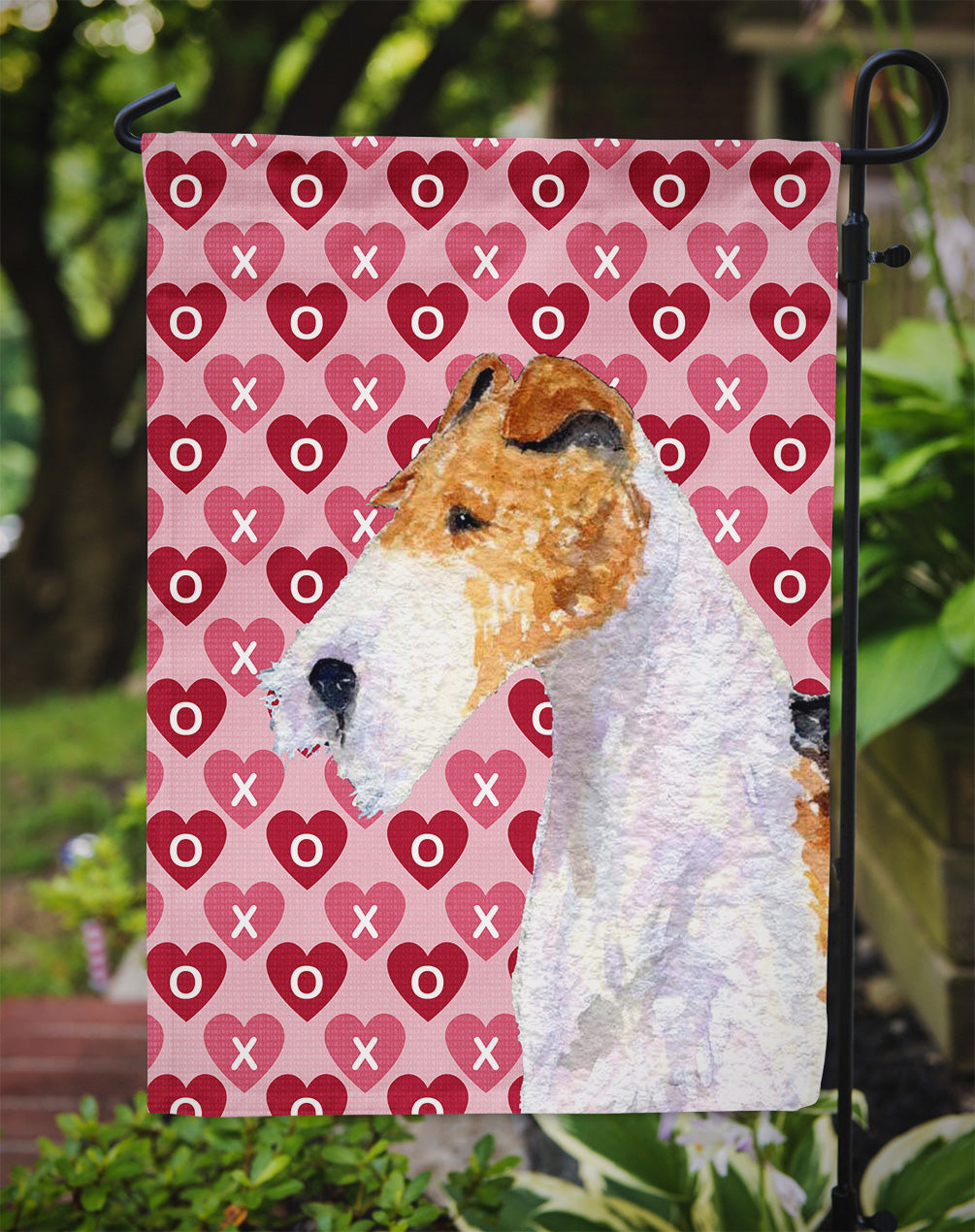 Fox Terrier Hearts Love and Valentine's Day Portrait Garden Flag Mailbox Decorative Yard Banner Outside Patio Artwork for Flower Beds, Garden Size, Multicolor