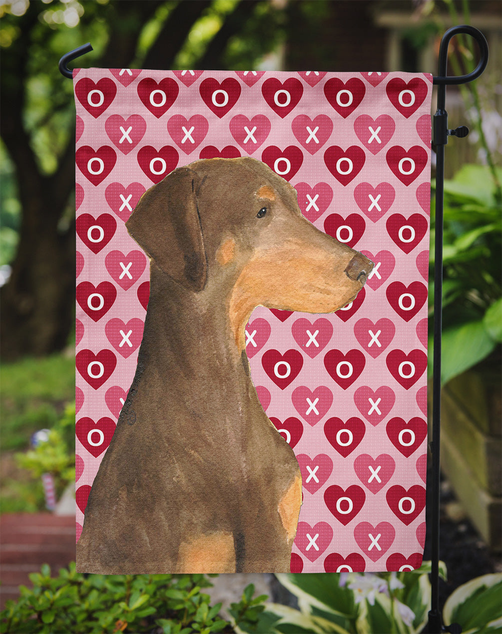 Doberman Hearts Love and Valentine's Day Portrait Garden Flag Mailbox Decorative Yard Banner Outside Patio Artwork for Flower Beds, Garden Size, Multicolor