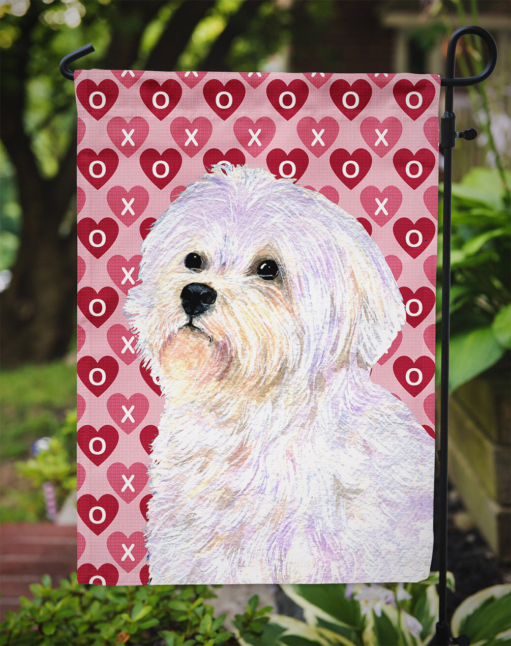 Maltese Hearts Love and Valentine's Day Portrait Garden Flag Mailbox Decorative Yard Banner Outside Patio Artwork for Flower Beds, Garden Size, Multicolor
