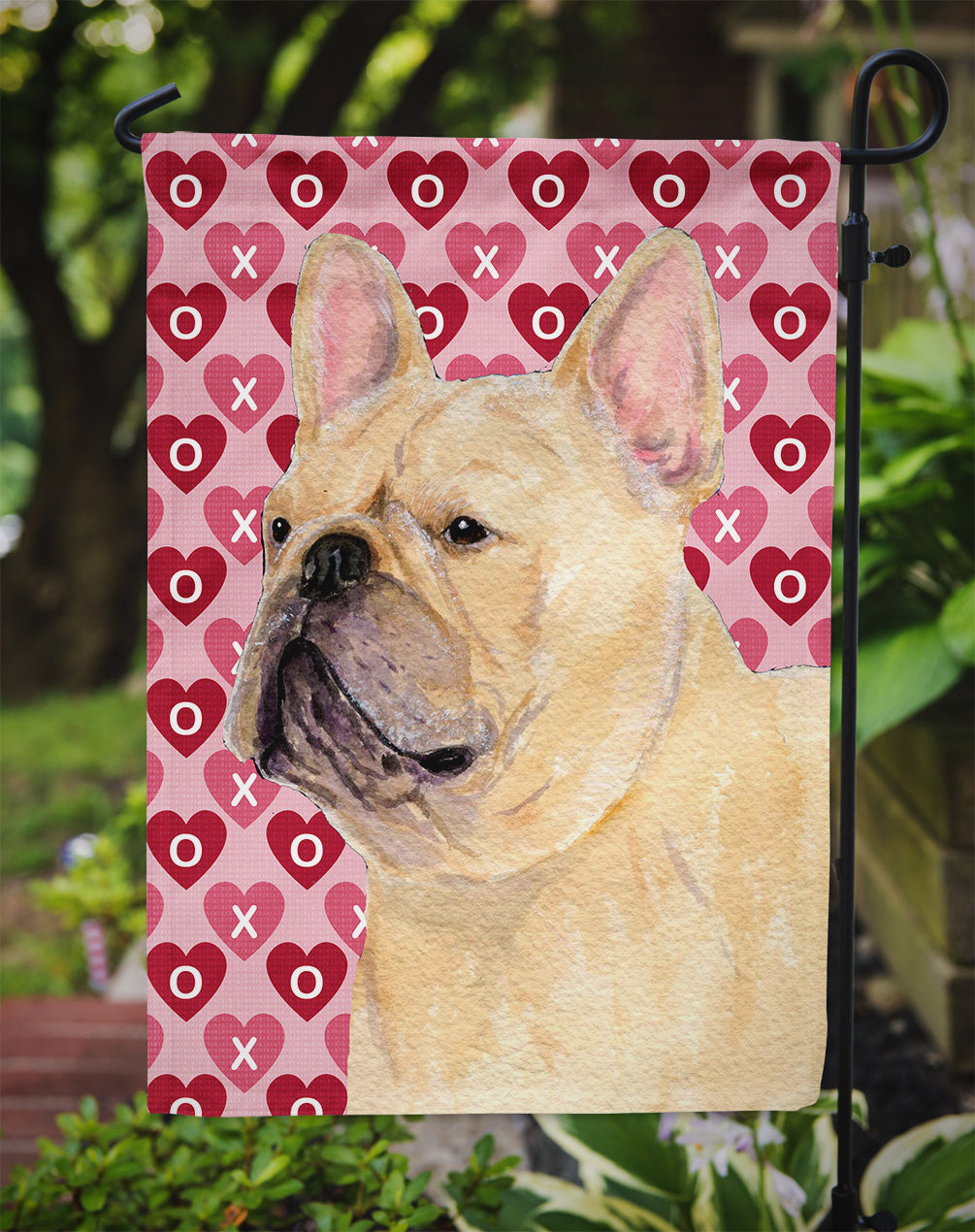 French Bulldog Hearts Love and Valentine's Day Portrait Garden Flag Mailbox Decorative Yard Banner Outside Patio Artwork for Flower Beds, Garden Size, Multicolor