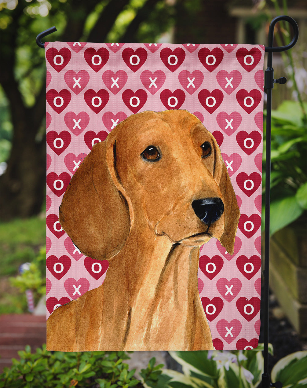 Dachshund Hearts Love and Valentine's Day Portrait Garden Flag Mailbox Decorative Yard Banner Outside Patio Artwork for Flower Beds, Garden Size, Multicolor