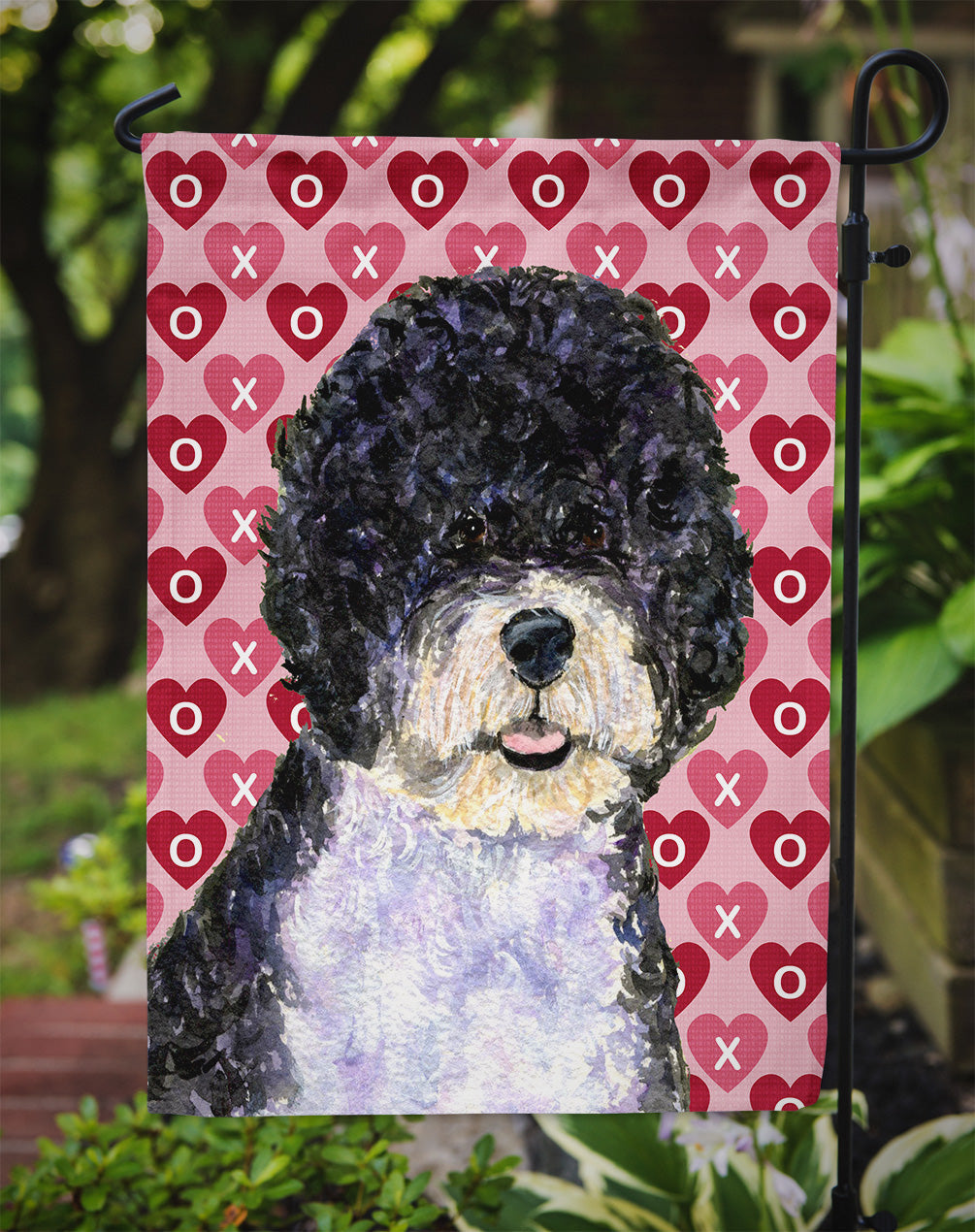 Portuguese Water Dog Hearts Love Valentine's Day Garden Flag Mailbox Decorative Yard Banner Outside Patio Artwork for Flower Beds, Garden Size, Multicolor
