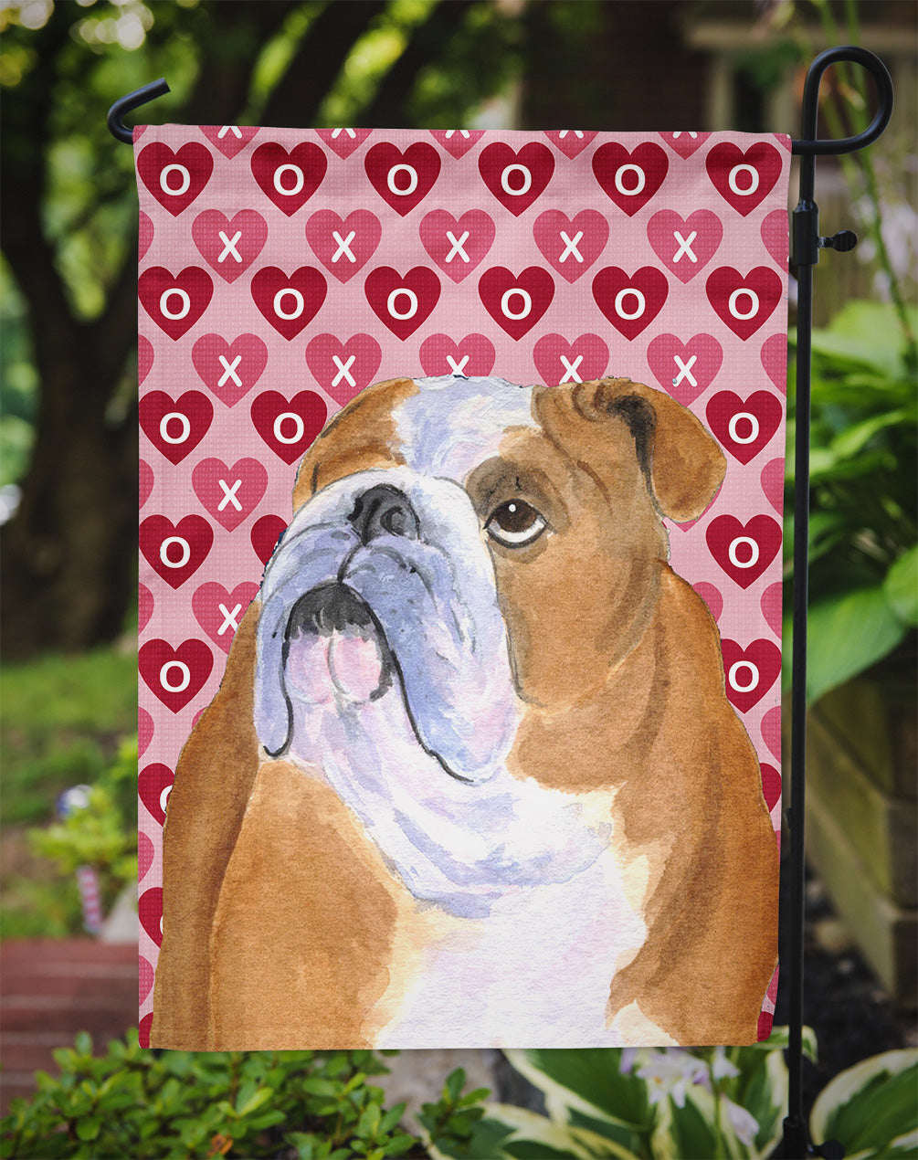Bulldog English Hearts Love Valentine's Day Garden Flag Mailbox Decorative Yard Banner Outside Patio Artwork for Flower Beds, Garden Size, Multicolor