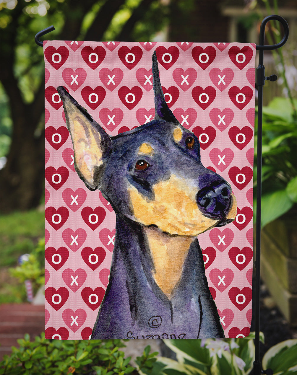 Doberman Hearts Love and Valentine's Day Portrait Garden Flag Mailbox Decorative Yard Banner Outside Patio Artwork for Flower Beds, Garden Size, Multicolor
