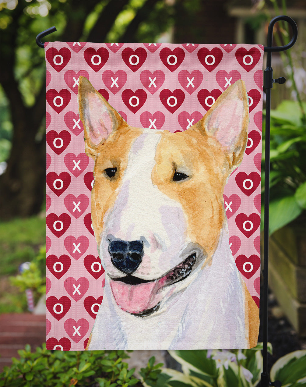 Bull Terrier Hearts Love and Valentine's Day Portrait Garden Flag Mailbox Decorative Yard Banner Outside Patio Artwork for Flower Beds, Garden Size, Multicolor