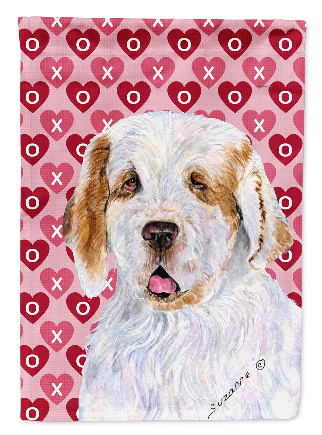 Clumber Spaniel Hearts Love and Valentine's Day Portrait Garden Flag Mailbox Decorative Yard Banner Outside Patio Artwork for Flower Beds, Garden Size, Multicolor