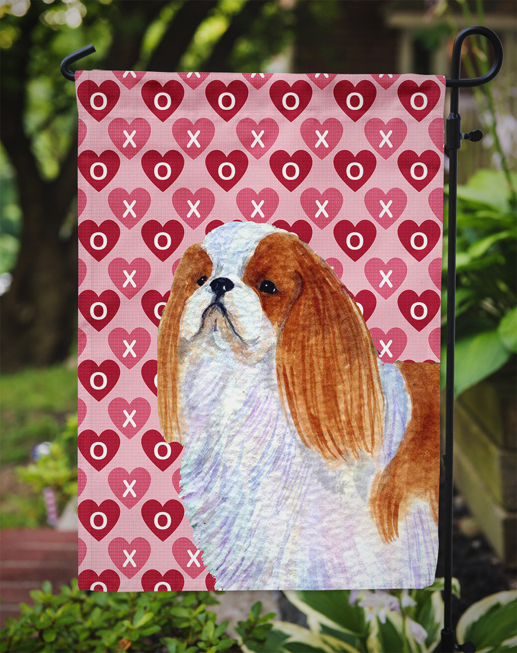 English Toy Spaniel Hearts Love and Valentine's Day Portrait Garden Flag Mailbox Decorative Yard Banner Outside Patio Artwork for Flower Beds, Garden Size, Multicolor