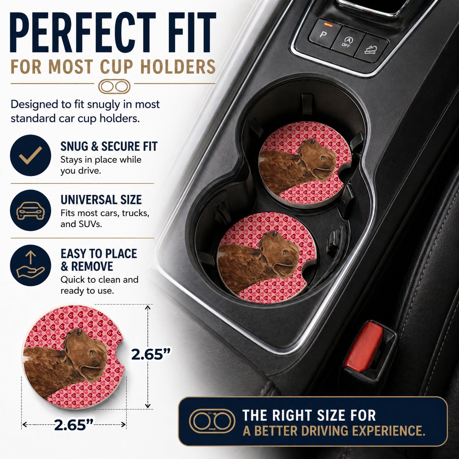Chesapeake Bay Retriever Hearts Love and Valentine's Day Set of 2 Cup Holder Car Coasters Absorbent Round Sandstone Coasters Gifts for Men or Women, 2.5, Multicolor