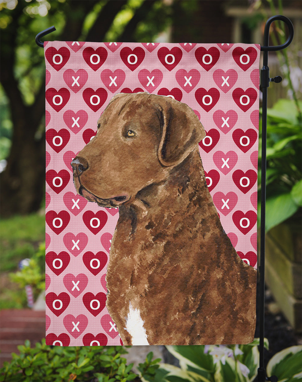 Chesapeake Bay Retriever Hearts Love and Valentine's Day Garden Flag Mailbox Decorative Yard Banner Outside Patio Artwork for Flower Beds, Garden Size, Multicolor