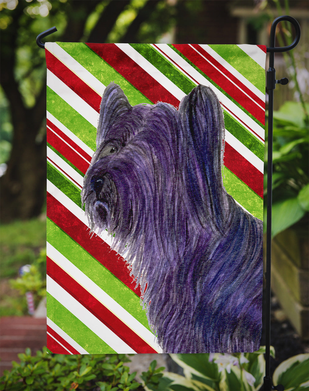 Skye Terrier Candy Cane Holiday Christmas Garden Flag Mailbox Decorative Yard Banner Outside Patio Artwork for Flower Beds, Garden Size, Multicolor