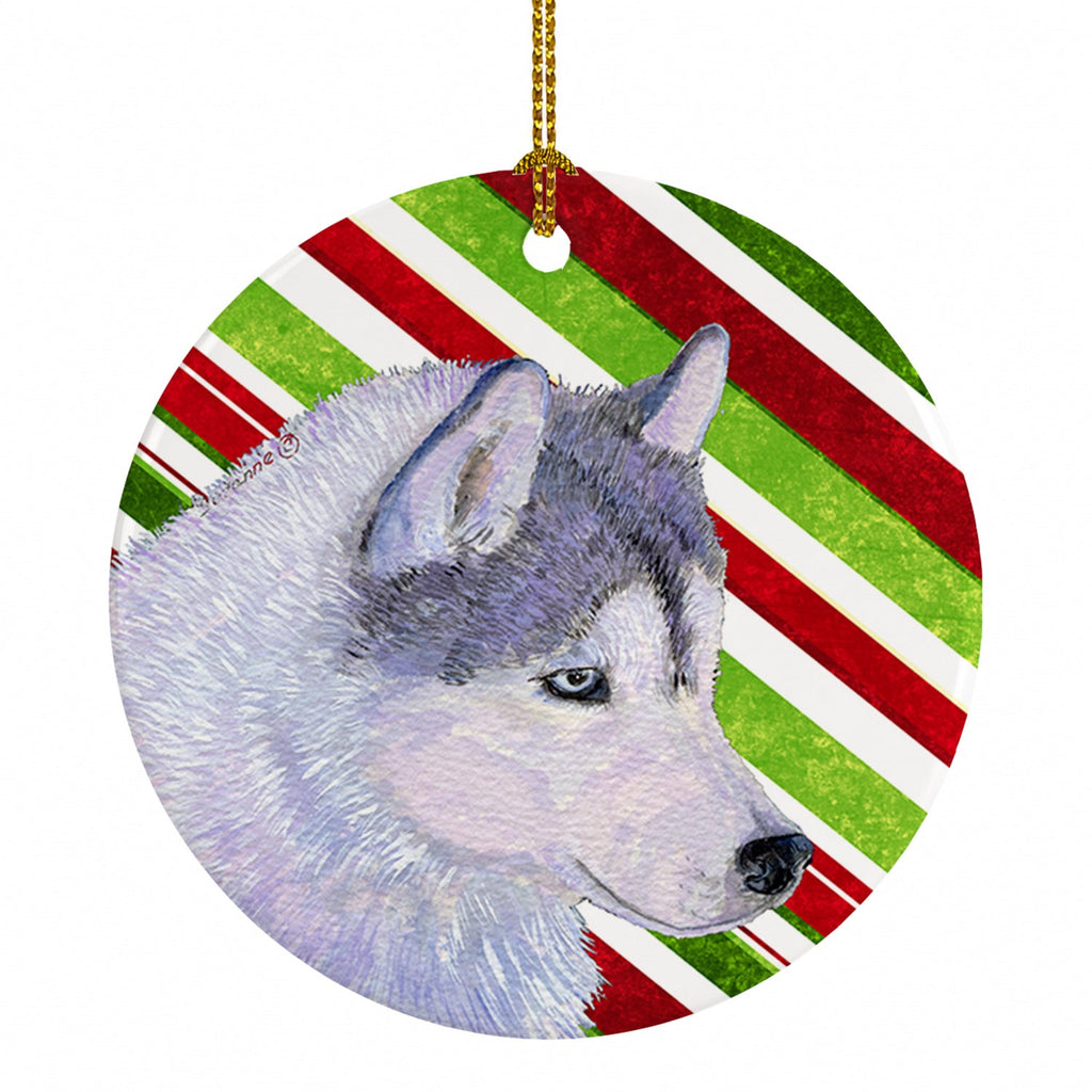Siberian Husky Candy Cane Holiday Christmas Ceramic Ornament Christmas Tree Hanging Decorations for Home Christmas Holiday, Party, Gift, 3 in, Multicolor