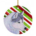 Siberian Husky Candy Cane Holiday Christmas Ceramic Ornament Christmas Tree Hanging Decorations for Home Christmas Holiday, Party, Gift, 3 in, Multicolor