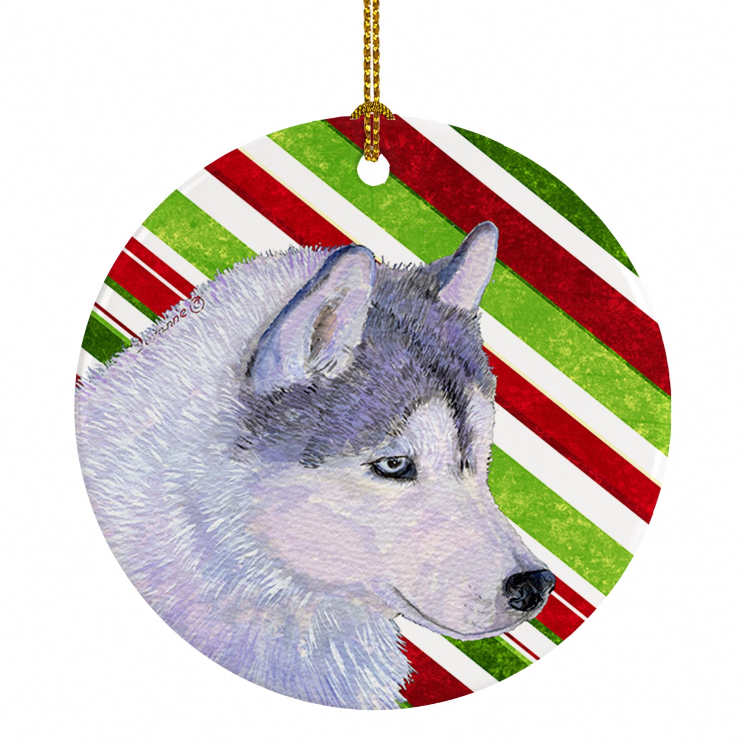 Siberian Husky Candy Cane Holiday Christmas Ceramic Ornament Christmas Tree Hanging Decorations for Home Christmas Holiday, Party, Gift, 3 in, Multicolor