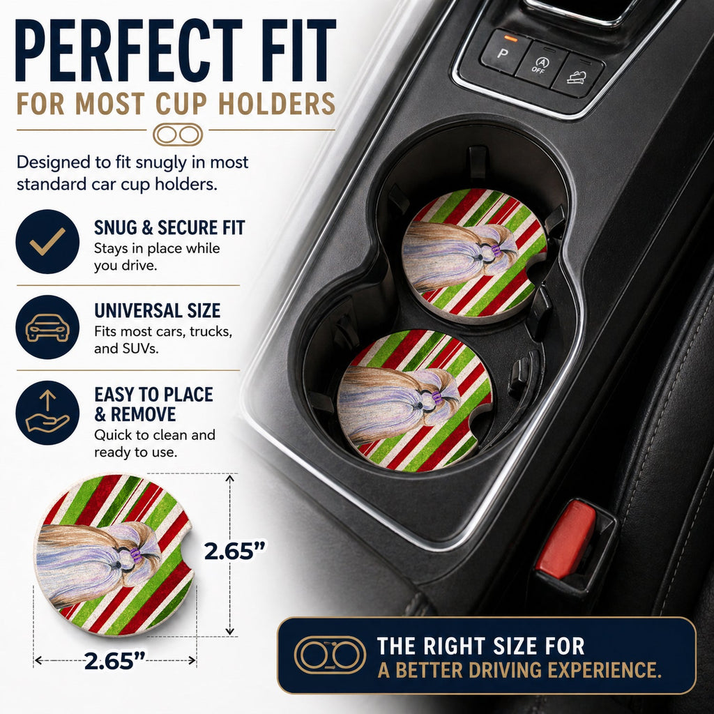 Shih Tzu Candy Cane Holiday Christmas Set of 2 Cup Holder Car Coasters Absorbent Round Sandstone Coasters Gifts for Men or Women, 2.5, Multicolor