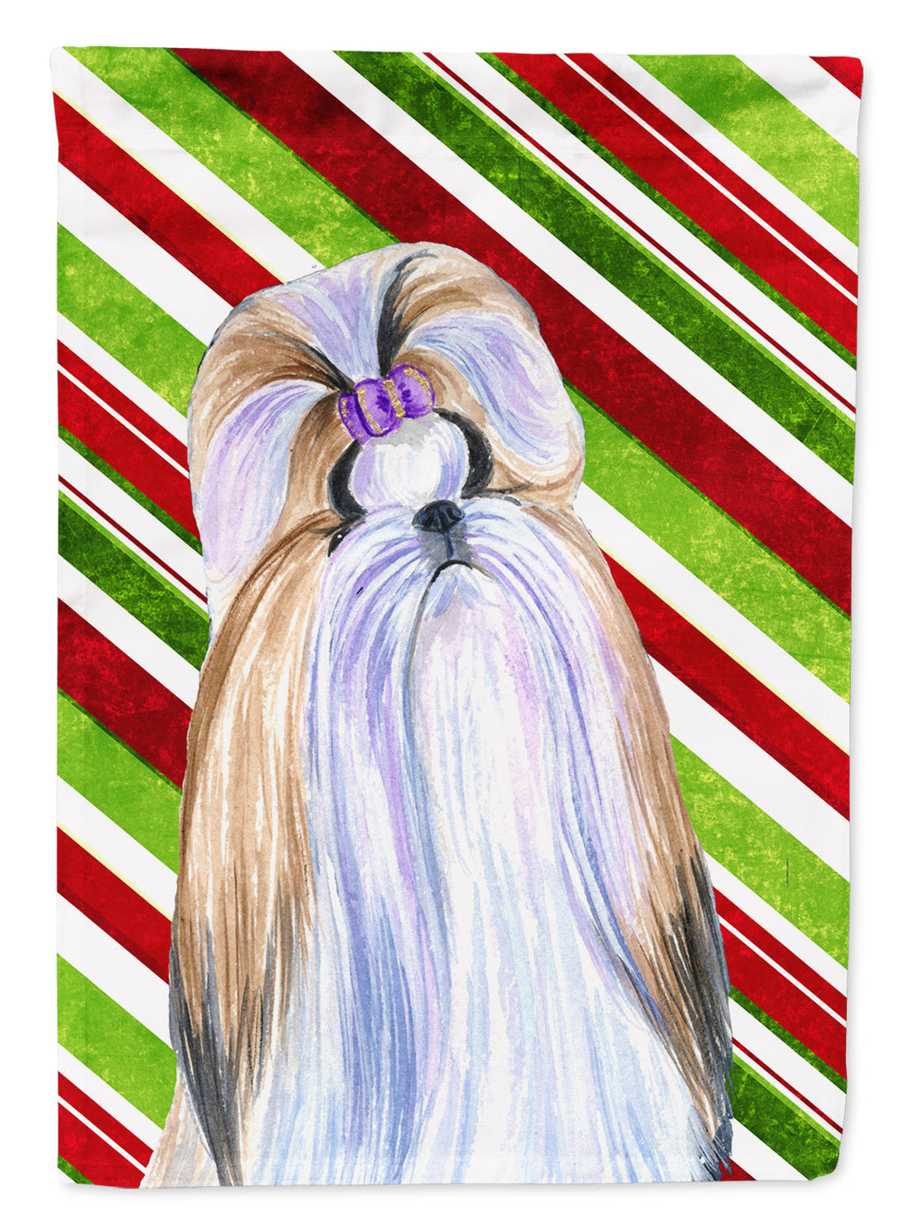 Shih Tzu Candy Cane Holiday Christmas Garden Flag Mailbox Decorative Yard Banner Outside Patio Artwork for Flower Beds, Garden Size, Multicolor