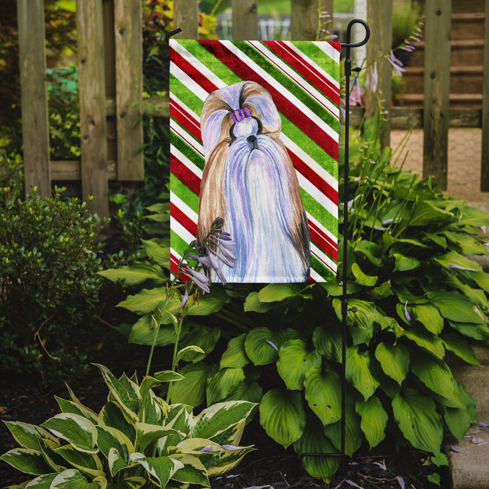 Shih Tzu Candy Cane Holiday Christmas Garden Flag Mailbox Decorative Yard Banner Outside Patio Artwork for Flower Beds, Garden Size, Multicolor