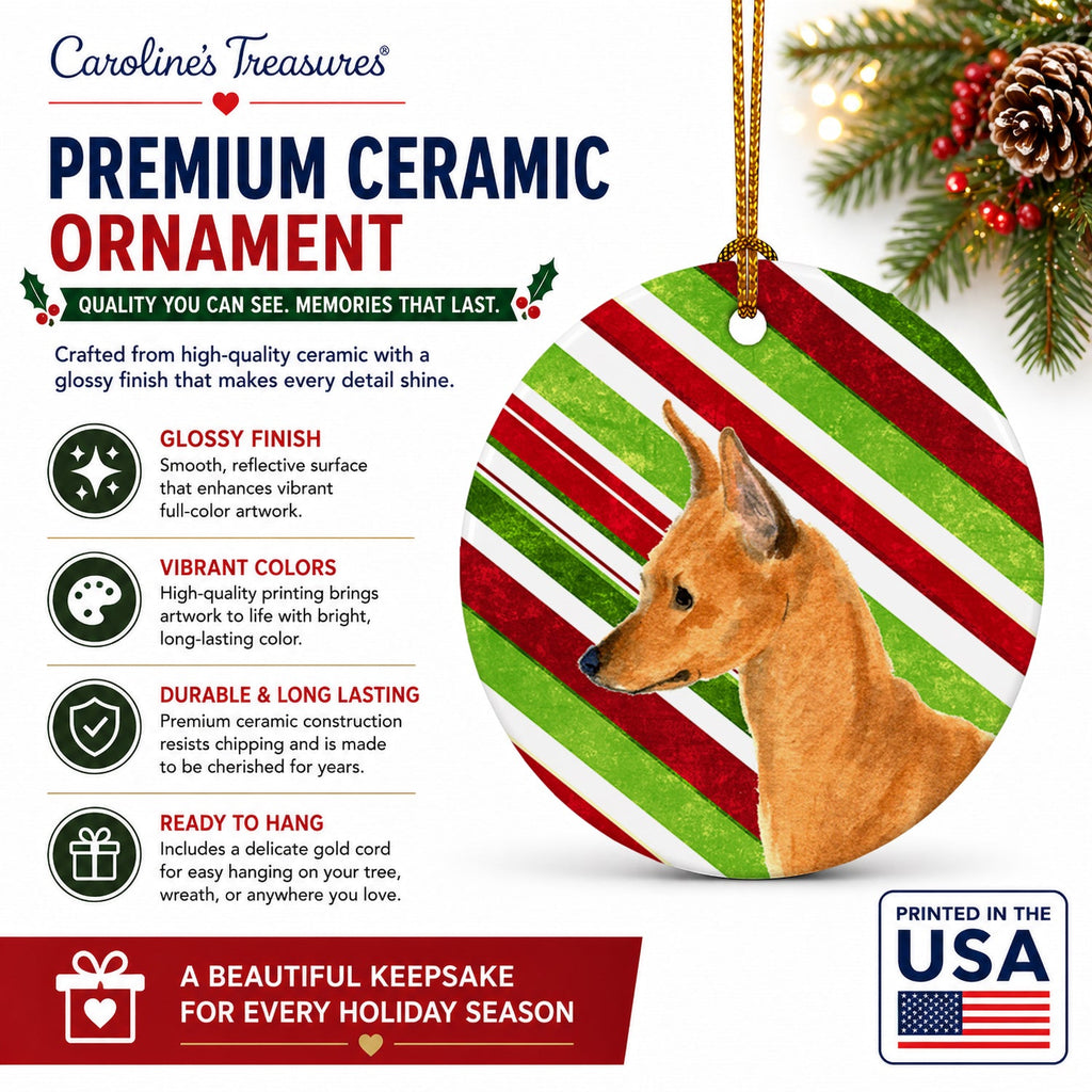 Min Pin Candy Cane Holiday Christmas Ceramic Ornament Christmas Tree Hanging Decorations for Home Christmas Holiday, Party, Gift, 3 in, Multicolor