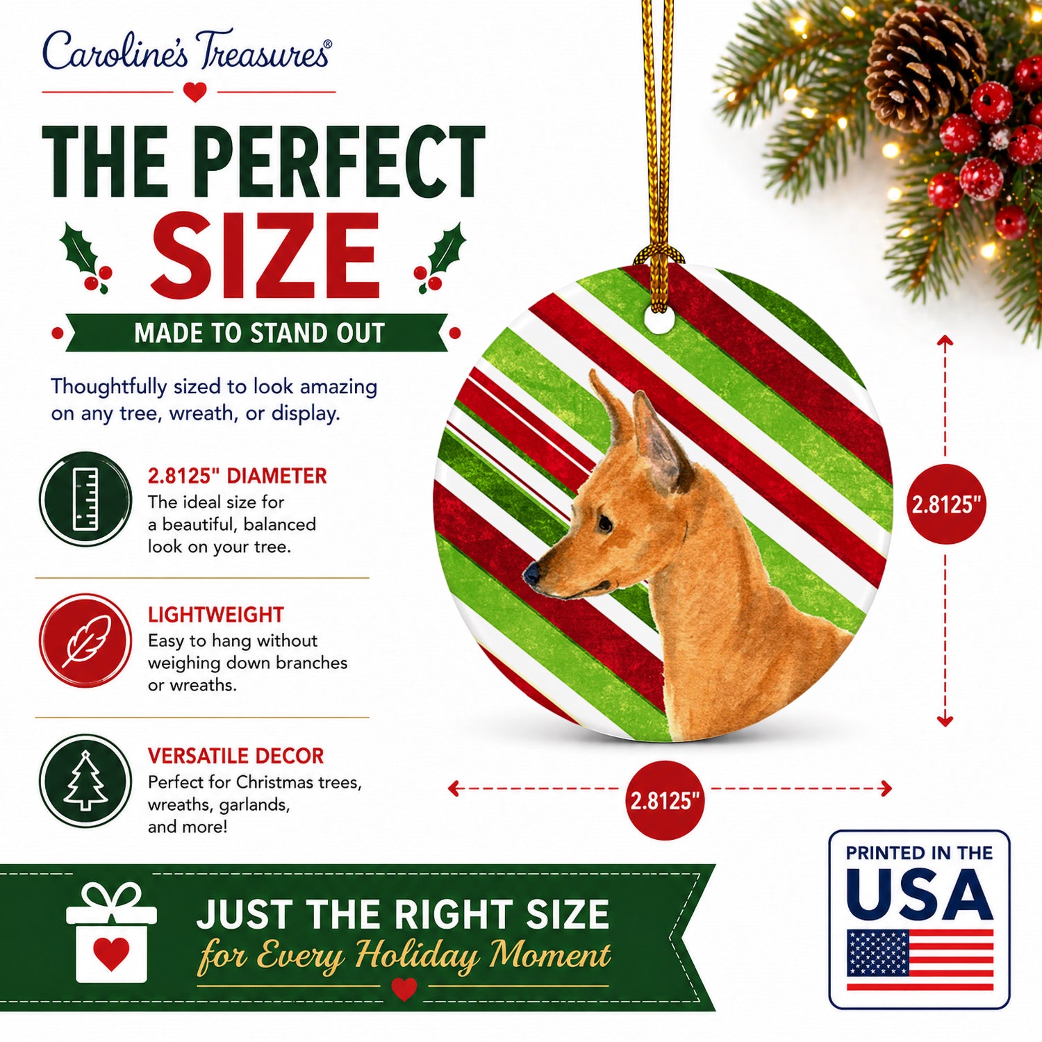 Min Pin Candy Cane Holiday Christmas Ceramic Ornament Christmas Tree Hanging Decorations for Home Christmas Holiday, Party, Gift, 3 in, Multicolor