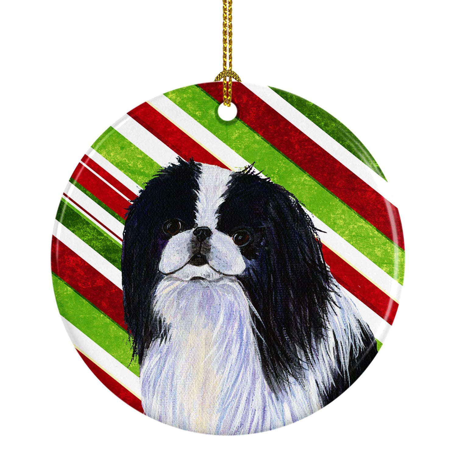 Japanese Chin Candy Cane Holiday Christmas Ceramic Ornament Christmas Tree Hanging Decorations for Home Christmas Holiday, Party, Gift, 3 in, Multicolor
