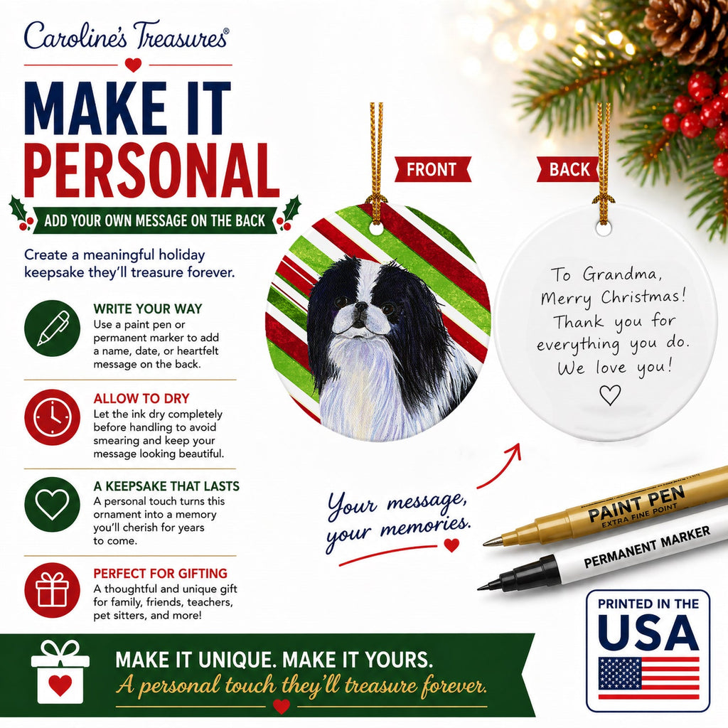 Japanese Chin Candy Cane Holiday Christmas Ceramic Ornament Christmas Tree Hanging Decorations for Home Christmas Holiday, Party, Gift, 3 in, Multicolor