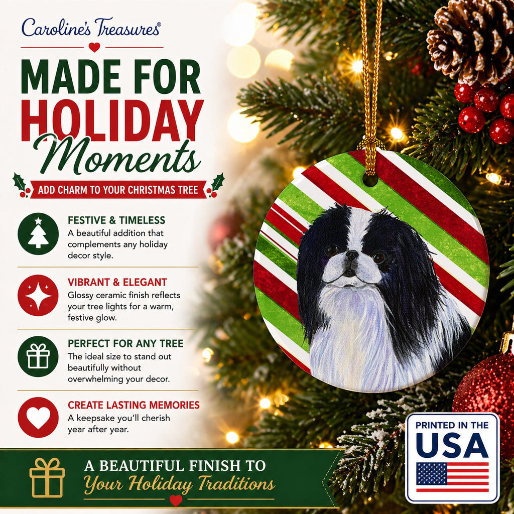 Japanese Chin Candy Cane Holiday Christmas Ceramic Ornament Christmas Tree Hanging Decorations for Home Christmas Holiday, Party, Gift, 3 in, Multicolor