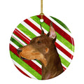 Doberman Candy Cane Holiday Christmas Ceramic Ornament Christmas Tree Hanging Decorations for Home Christmas Holiday, Party, Gift, 3 in, Multicolor