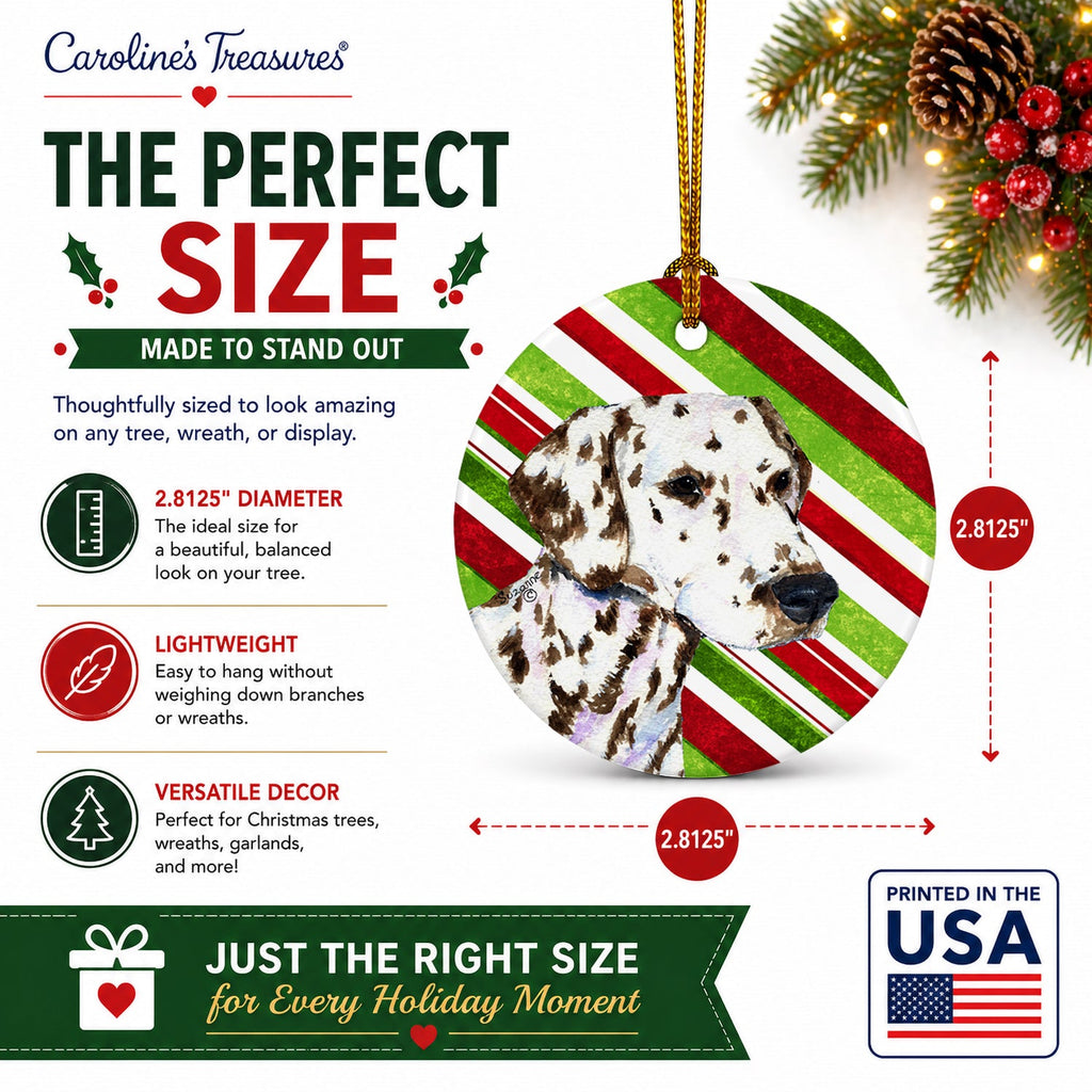 Dalmatian Candy Cane Holiday Christmas Ceramic Ornament Christmas Tree Hanging Decorations for Home Christmas Holiday, Party, Gift, 3 in, Multicolor