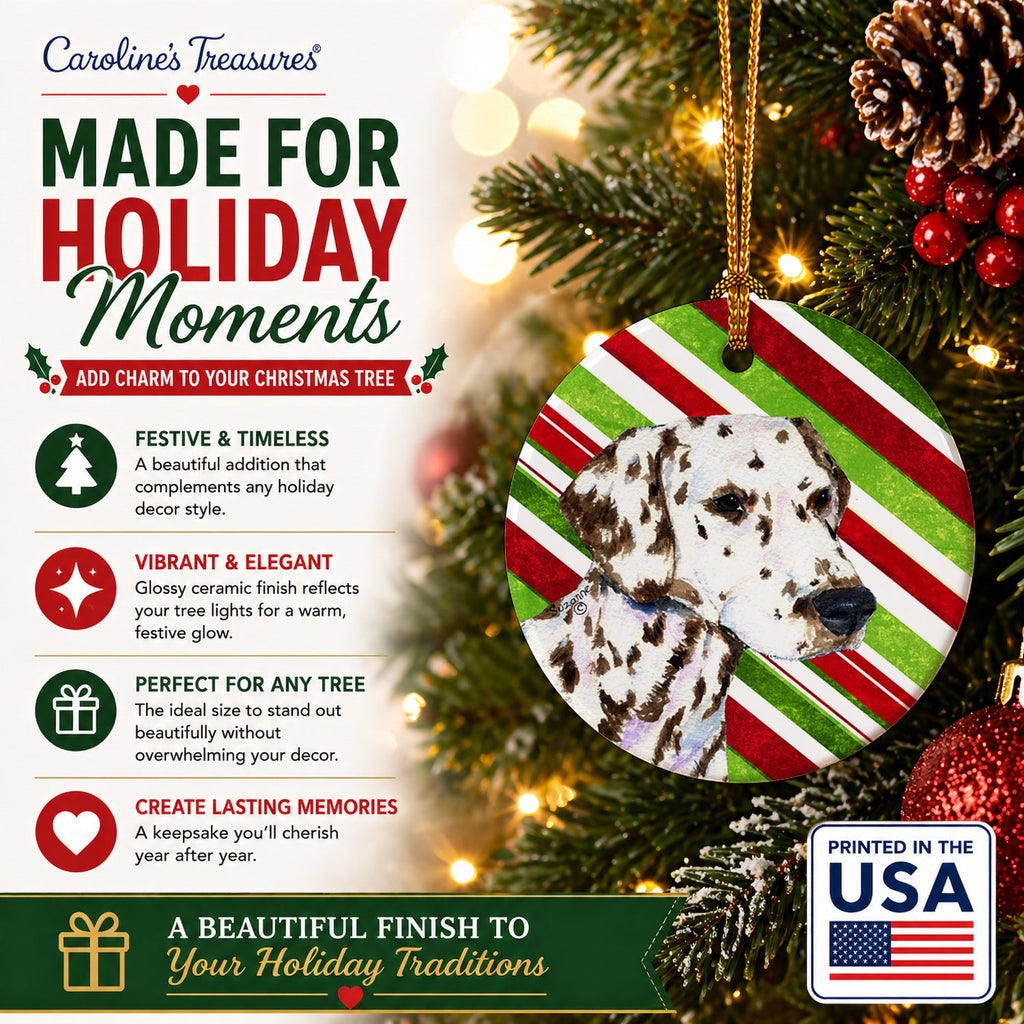 Dalmatian Candy Cane Holiday Christmas Ceramic Ornament Christmas Tree Hanging Decorations for Home Christmas Holiday, Party, Gift, 3 in, Multicolor