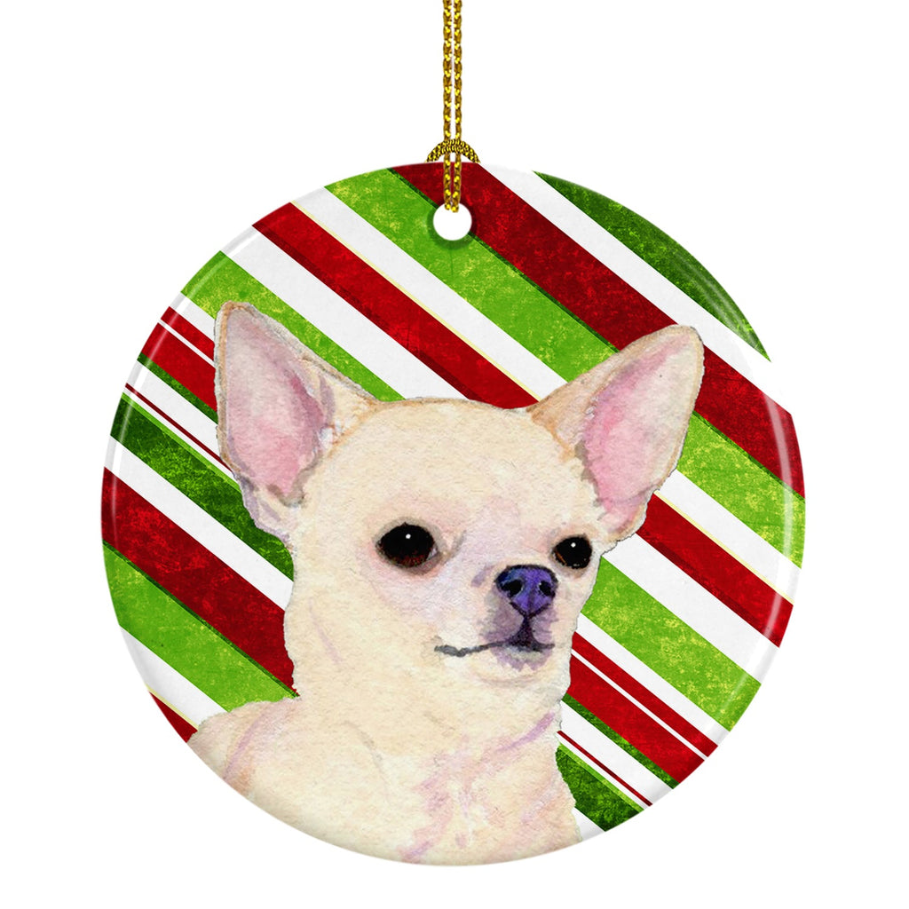 Chihuahua Candy Cane Holiday Christmas Ceramic Ornament Christmas Tree Hanging Decorations for Home Christmas Holiday, Party, Gift, 3 in, Multicolor
