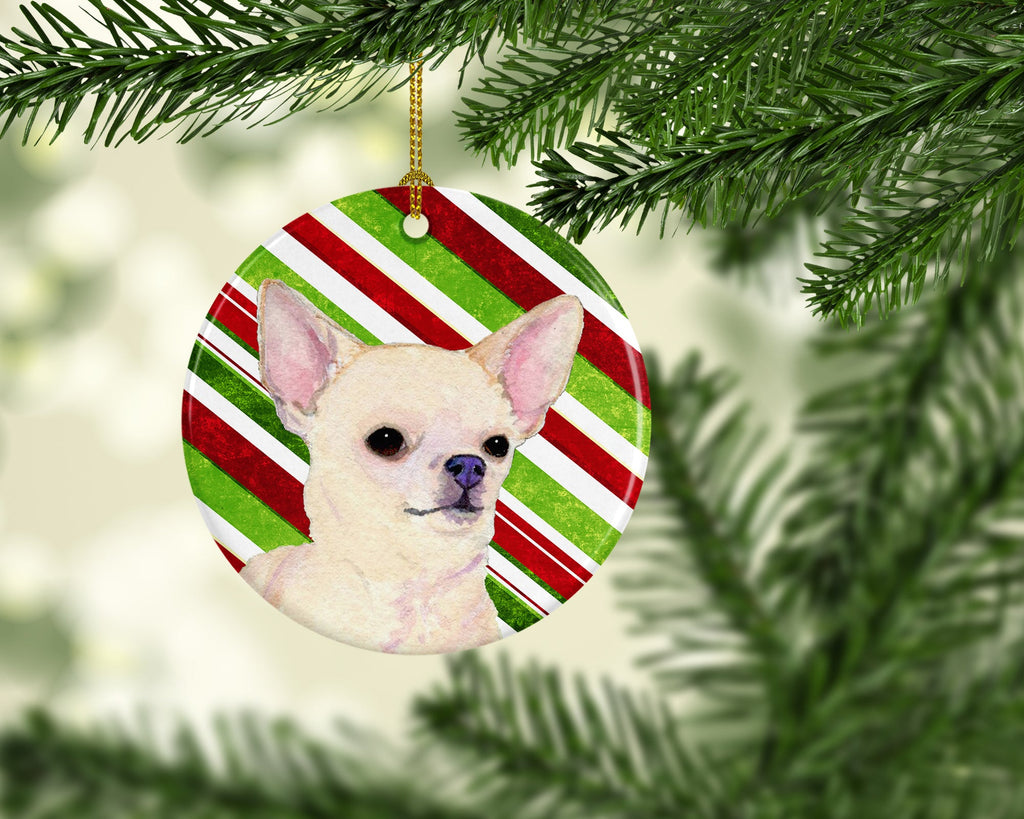 Chihuahua Candy Cane Holiday Christmas Ceramic Ornament Christmas Tree Hanging Decorations for Home Christmas Holiday, Party, Gift, 3 in, Multicolor