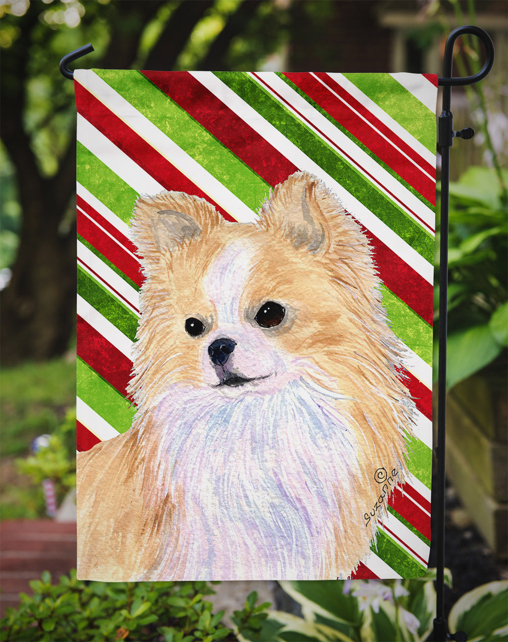 Chihuahua Candy Cane Holiday Christmas Garden Flag Mailbox Decorative Yard Banner Outside Patio Artwork for Flower Beds, Garden Size, Multicolor