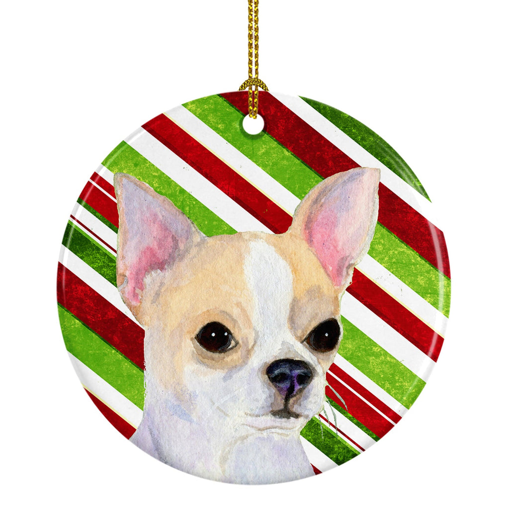Chihuahua Candy Cane Holiday Christmas Ceramic Ornament Christmas Tree Hanging Decorations for Home Christmas Holiday, Party, Gift, 3 in, Multicolor