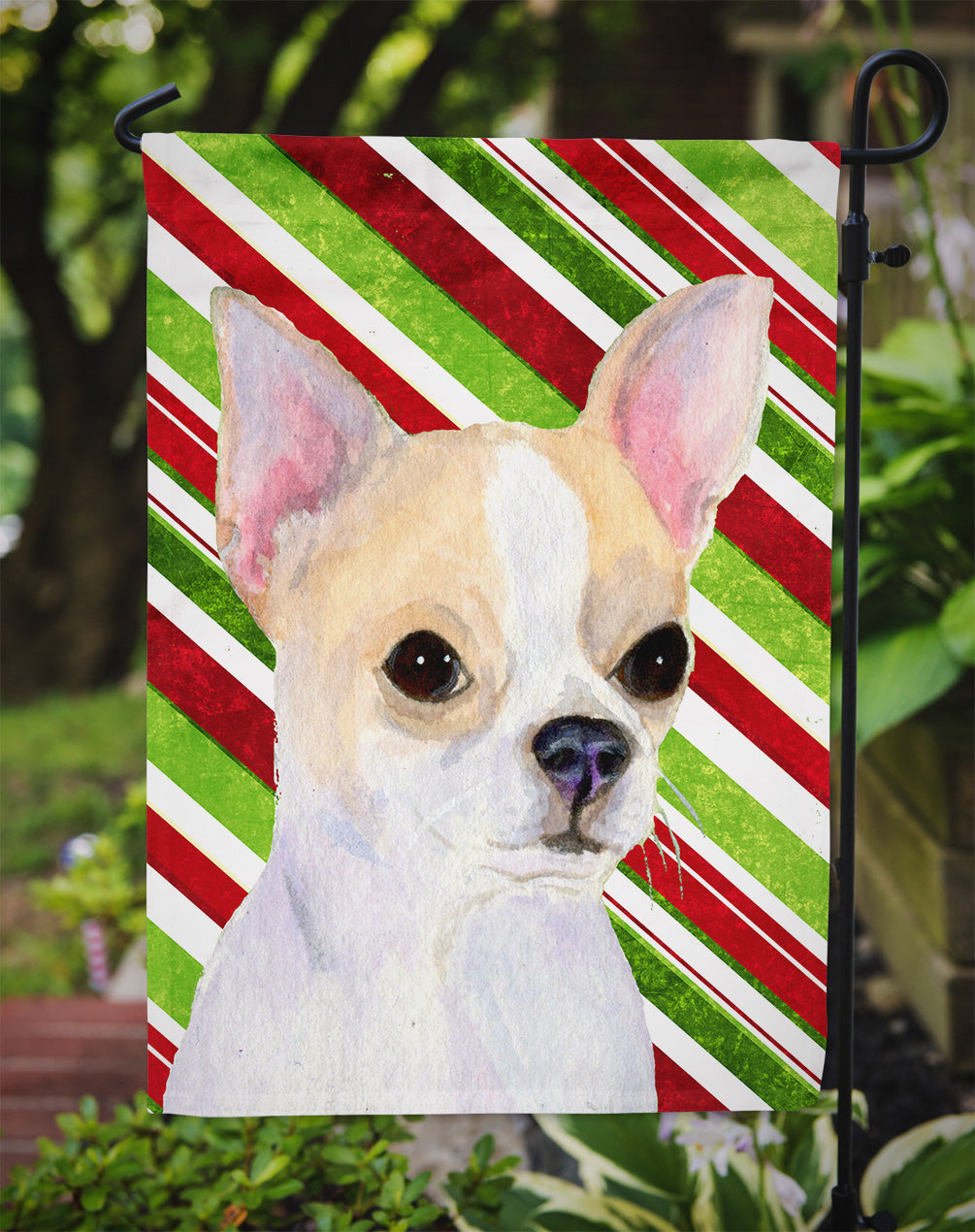 Chihuahua Candy Cane Holiday Christmas Garden Flag Mailbox Decorative Yard Banner Outside Patio Artwork for Flower Beds, Garden Size, Multicolor