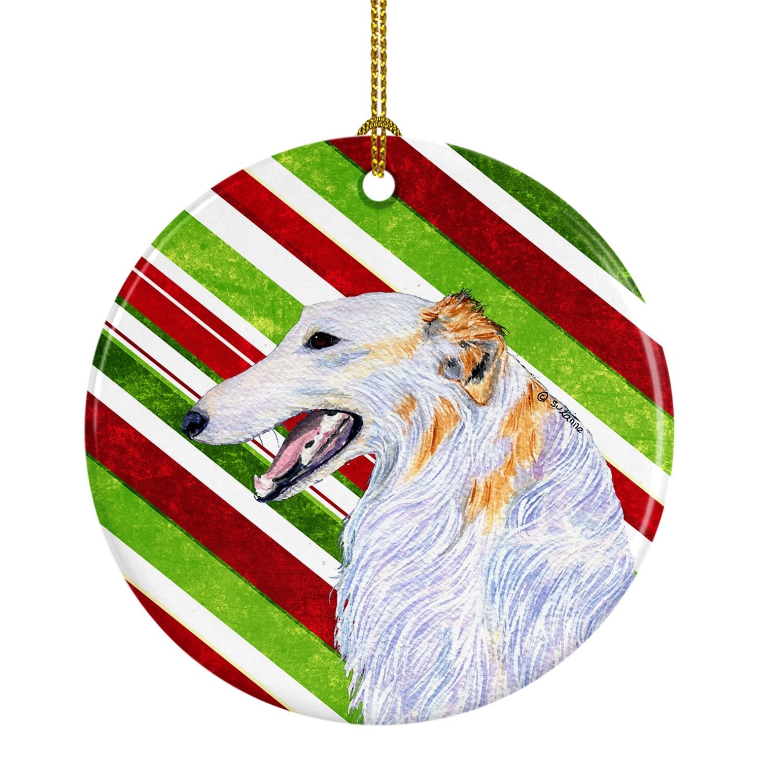 Borzoi Candy Cane Holiday Christmas Ceramic Ornament Christmas Tree Hanging Decorations for Home Christmas Holiday, Party, Gift, 3 in, Multicolor