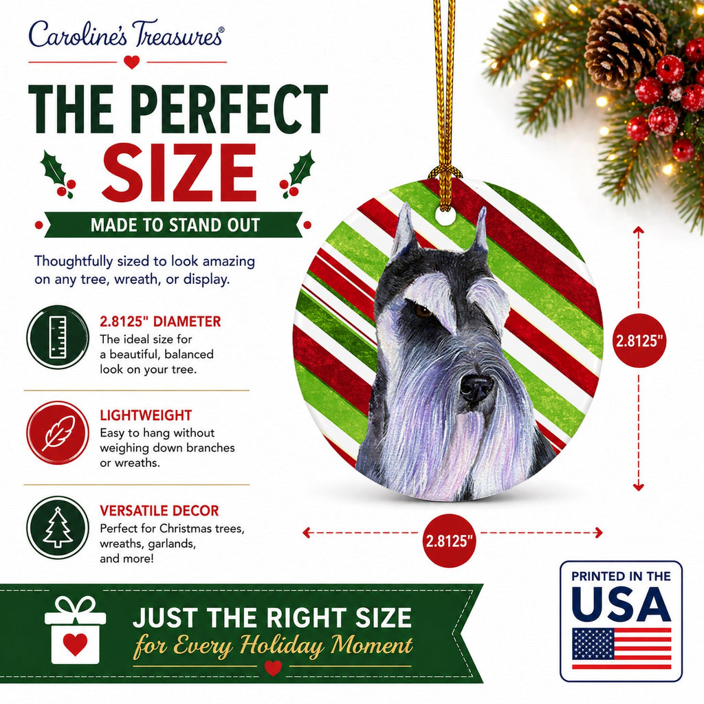 Schnauzer Candy Cane Holiday Christmas Ceramic Ornament Christmas Tree Hanging Decorations for Home Christmas Holiday, Party, Gift, 3 in, Multicolor
