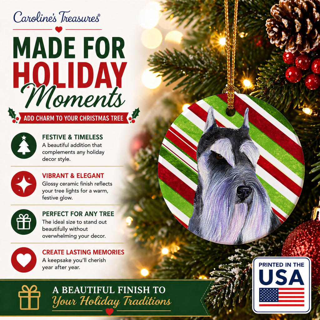 Schnauzer Candy Cane Holiday Christmas Ceramic Ornament Christmas Tree Hanging Decorations for Home Christmas Holiday, Party, Gift, 3 in, Multicolor
