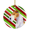 Fox Terrier Candy Cane Holiday Christmas Ceramic Ornament Christmas Tree Hanging Decorations for Home Christmas Holiday, Party, Gift, 3 in, Multicolor