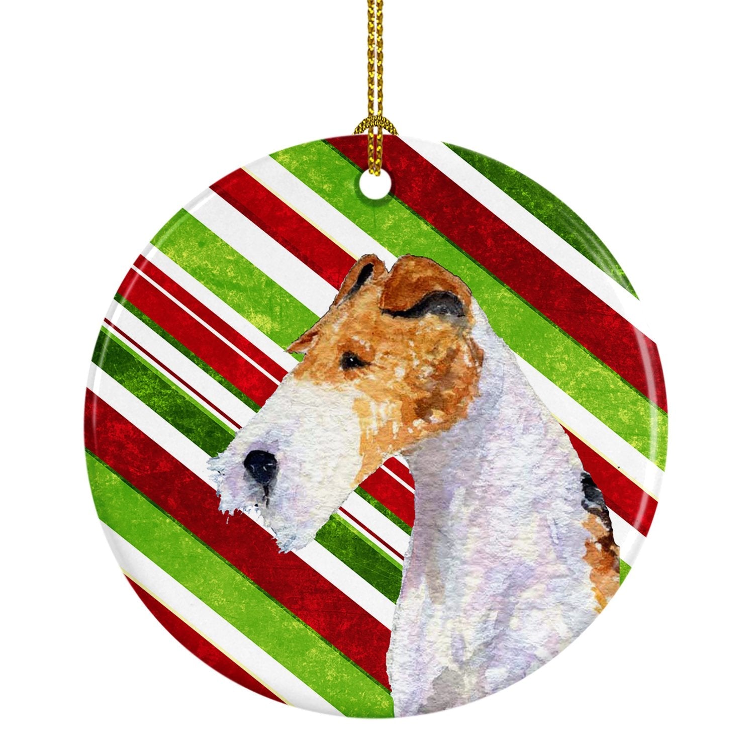 Fox Terrier Candy Cane Holiday Christmas Ceramic Ornament Christmas Tree Hanging Decorations for Home Christmas Holiday, Party, Gift, 3 in, Multicolor