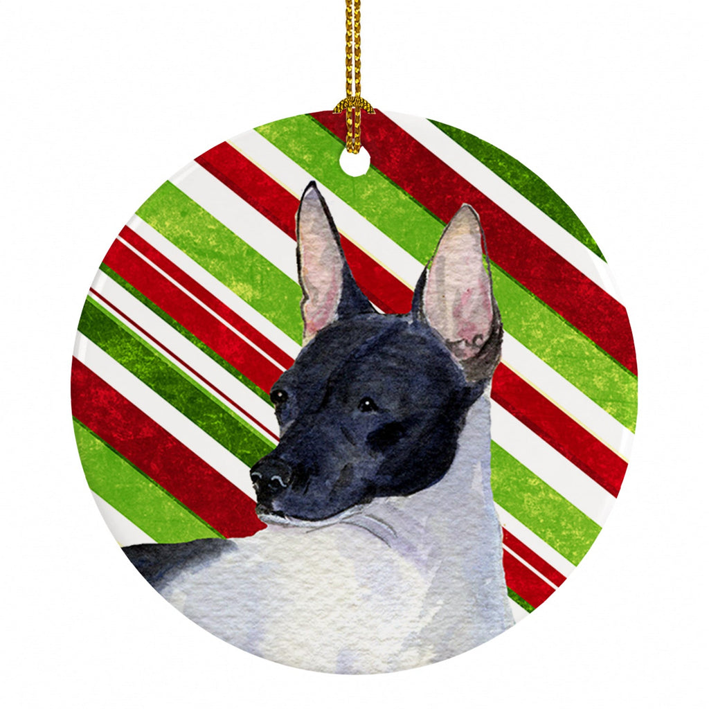 Rat Terrier Candy Cane Holiday Christmas Ceramic Ornament Christmas Tree Hanging Decorations for Home Christmas Holiday, Party, Gift, 3 in, Multicolor