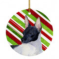Rat Terrier Candy Cane Holiday Christmas Ceramic Ornament Christmas Tree Hanging Decorations for Home Christmas Holiday, Party, Gift, 3 in, Multicolor