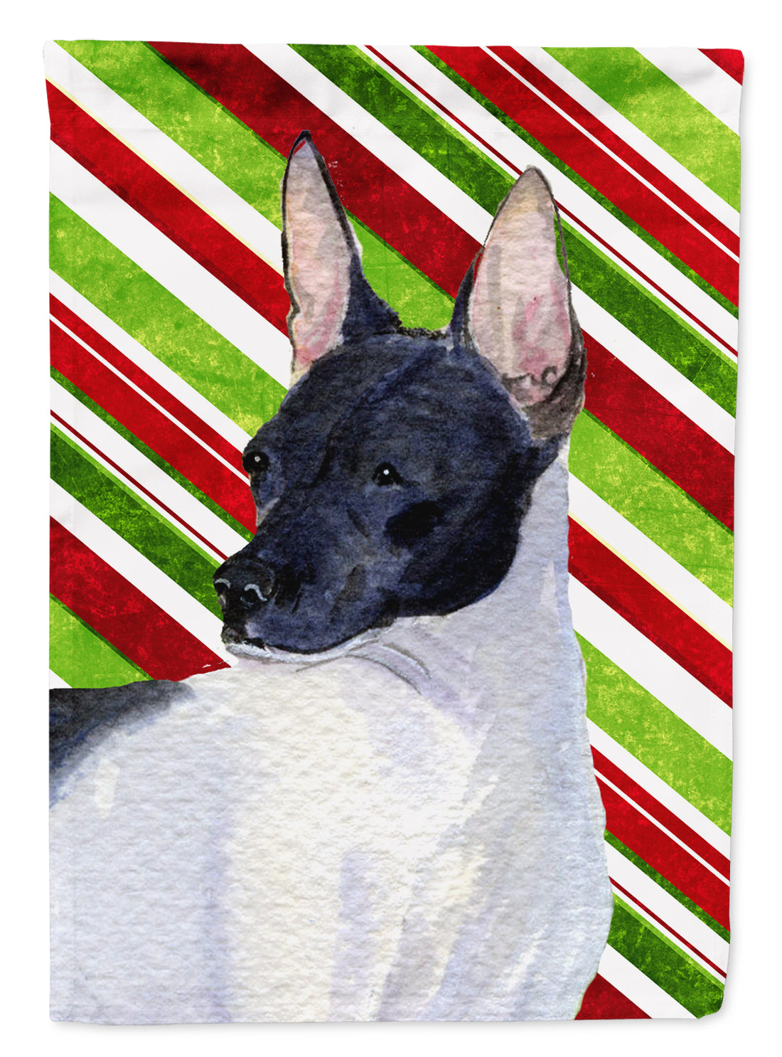 Rat Terrier Candy Cane Holiday Christmas Garden Flag Mailbox Decorative Yard Banner Outside Patio Artwork for Flower Beds, Garden Size, Multicolor
