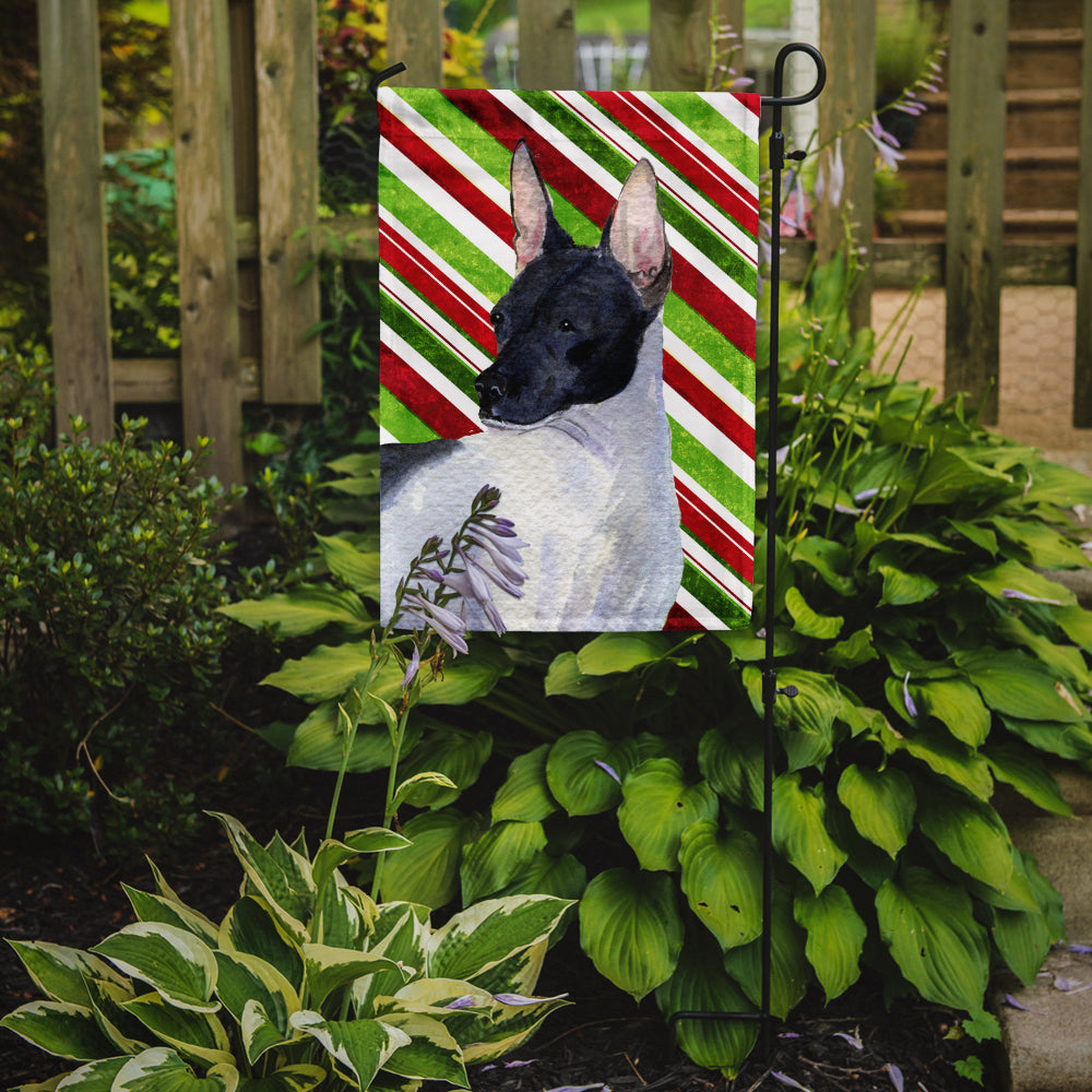 Rat Terrier Candy Cane Holiday Christmas Garden Flag Mailbox Decorative Yard Banner Outside Patio Artwork for Flower Beds, Garden Size, Multicolor
