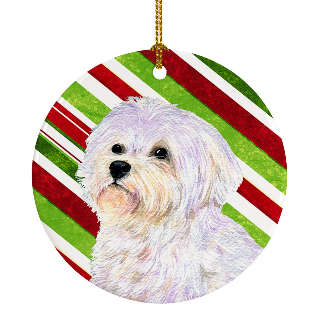 Maltese Candy Cane Holiday Christmas Ceramic Ornament Christmas Tree Hanging Decorations for Home Christmas Holiday, Party, Gift, 3 in, Multicolor